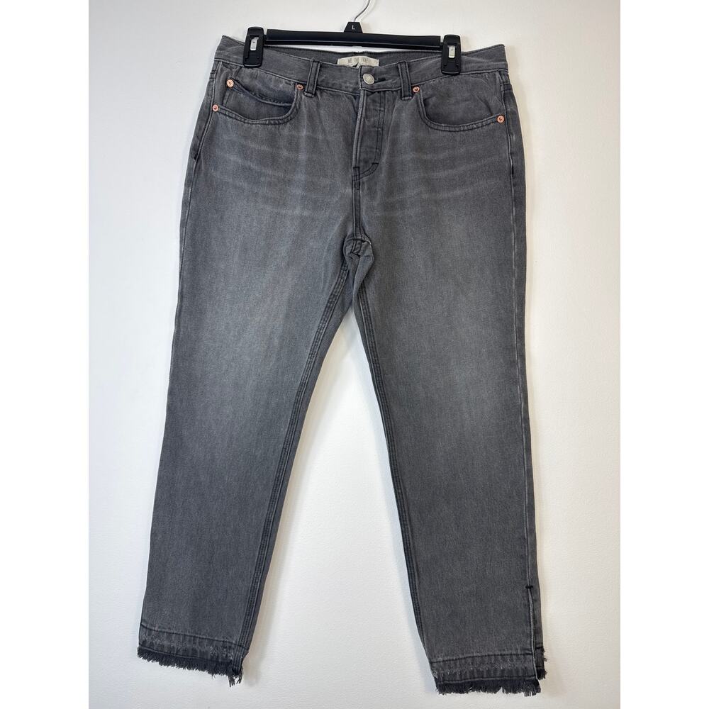 Free People We The Free Grey Wash Crop Jeans Button Fly Frayed Hem Size 28